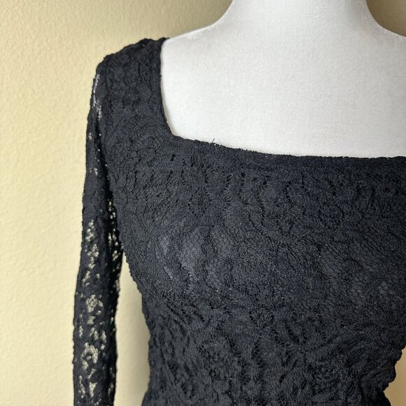 URBAN OUTFITTERS Black Stretch Lace Long Sleeve Body Con - XS - Picture 3 of 7